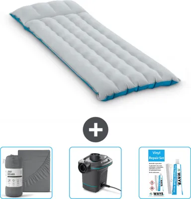 Produktbild von Intex Campingmatte – 1 Person – 67 x 184 x 17 cm – Blau – im Lieferumfang enthalten Spannbettuch - Pumpe en Reperaturset