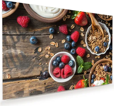 Produktbild von Glasbild 45x30cm in XXL für Wohnzimmer, Schlafzimmer Motiv Frühstück Müsli