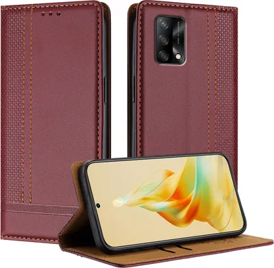 Produktbild von Handyhülle für OPPO A74 4G Leder Flip Klappbare Schutzhülle mit Standfunktion Dunkelrot