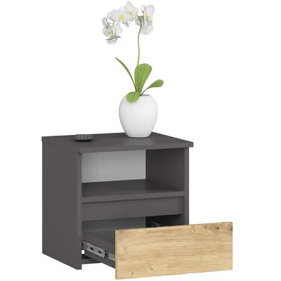 Image de Akord Chevet De Rangement Gris Graphite Et Chêne Artisan Style Moderne 40X35X40
