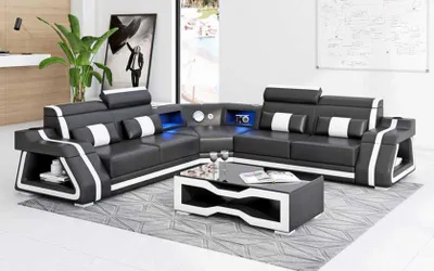 Produktbild von Ledersofa Eckgarnitur Ecksofa L Form Sofa Couch Beige Luxus Design