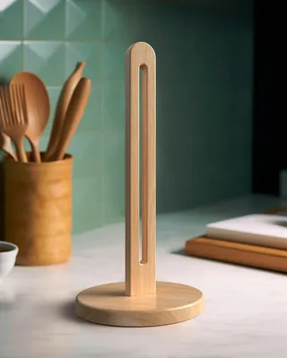 Produktbild von Küchenrollenhalter Holz 2er Set, freistehender Küchenpapierhalter aus Buchenholz, stabil & rutschfest für große Küchenrollen