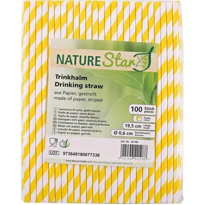 Produktbild von Papier-Trinkhalme 6x197mm VE=100 Stück gelb-weiß