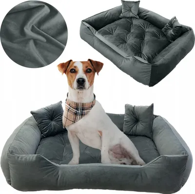 Produktbild von Hundebett Hundekissen 70x60 cm Katzenbett Hundesofa Hundekorb Velour Grau