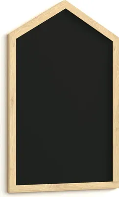 A house-shaped blackboard with a natural wood frame, shown against a white background.