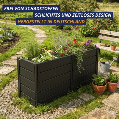 Produktbild von KHW Hochbeet Demeter XXL Schmal | 158×44×92 cm Garten Hochbeet | 588L Pflanzvolumen | 100% recycelter Kunststoff | wetterfest & UV-beständig | werkzeuglose Steckmontage | Anthrazit | Germany