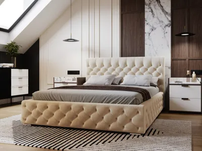 Obrázek produktu pro Čalouněná postel GrainGold Velutto 180x200 cm - Postel 180x200, Čalouněná postel s postelovým boxem - Manželská postel s roštem - Béžová (Magic Velvet 2201)