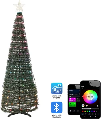 Produktbild von BELIANI LED Deko Weihnachtsbaum grün mit bunten LED Lichtern App Steuerung mit Timer 160 cm Weihnachtsdeko Indoor