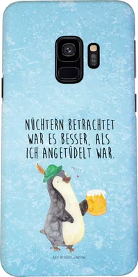 Produktbild von Mr. & Mrs. Panda Samsung Galaxy S9 Handyhülle Pinguin Bier - Eisblau - Geschenk, , Cover, Beschwippst, Feierabend, Angetüdelt, Handy Case, Schutzhülle, Hülle