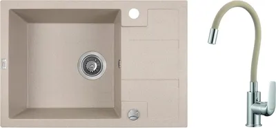 Produktbild von BADLAND BADLAND Spülbecken SET Spültischarmatur und Granitspüle Einzelbecken BARBADOS 44x65 Beige mit kurzer Abtropffläche | Siphon im SET!