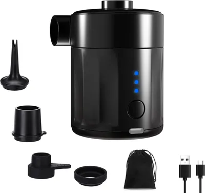 Produktbild von Tragbare Elektrische Luftpumpe(schwarz)5000 Pa Pumpe,450L/Min, Kompakte Air Pump mit 4 Düsen, für Camping,Luftmatratze,Schwimmring,Luftkissen