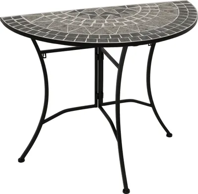 Produktbild von DEGAMO Wandtisch Anstelltisch Konsolentisch SIENA halbrund 45x90cm, Gestell Eisen schwarz, Tischplatte Mosaik grau/weiss
