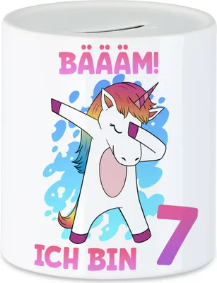 Produktbild von Bäääm Ich Bin 7 Spardose Einhorn 7. Geburtstag Geburtstagsgeschenk Einhorn-Fans Dabbing