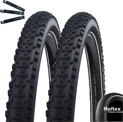 Image de 2 pneus de vélo Schwalbe Marathon Plus MTB Performance E-50 noir/réfléchissant 60-584 (27,5 x 2,35) avec démonte-pneu maxxi4you