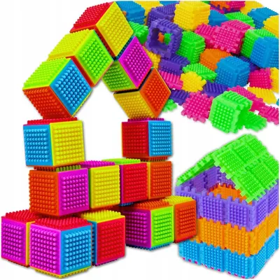 Produktbild von Konstruktionsbausteine Igel-Steckbausteine 182 Tlg 3D Waffeln Klett-System Mit Reißverschlusstasche Fuer Kinder Ab 3 Jahren