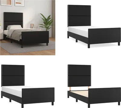 Produktbild von vidaXL Bettgestell mit Kopfteil Schwarz 90x190 cm Kunstleder - Bettgestell Mit Kopfteil - Bettgestelle Mit Kopfteile - Bett Mit Kopfteil - Bettrahmen Mit Kopfteil