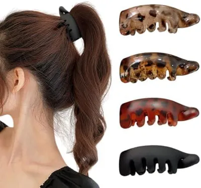 Produktbild von Bananenspangen, 4 Stück, Haarspangen für Damen mit Leopardmuster für dünnes Haar im Vintage-Stil