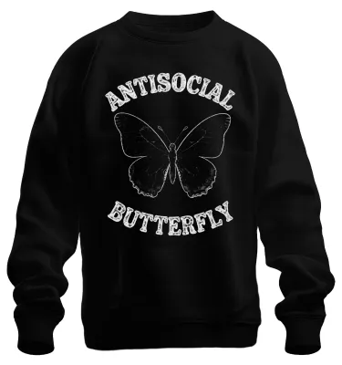 Obrázek produktu pro Mikina s kapucí "Antisocial Butterfly", vintage, grunge, gothický styl, černá, velikost 3XL