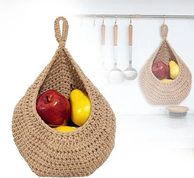 Produktbild von Große Woll-Hängematte für Obst, Wanddekoration und Aufbewahrung in Küche, Wohnzimmer und Schlafzimmer