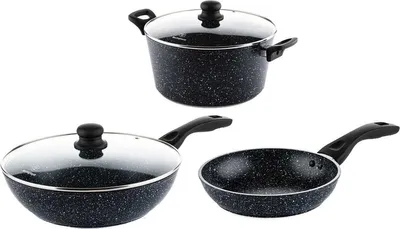 Produktbild von Westinghouse Pfannenset Black Marble (Wokpfanne + Bratpfanne ø 30 cm + Schmorpfanne ø 28 cm) - Induktion und alle anderen Wärmequellen