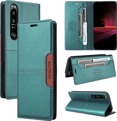 Produktbild von Handyhülle für Sony Xperia 1 III Hülle, Leder Flip Wallet Kartenfach Stand Schutzhülle Grün