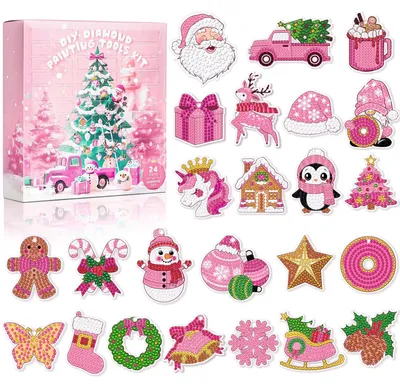 Produktbild von Diamond Painting Adventskalender 2026 Erwachsene Kinder DIY Weihnachten Diamond Painting Anhänger Diamant Malerei Schlüsselanhänger 24 Tage Überraschung