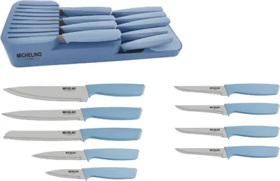 Immagine prodotto di MICHELINO Pratico set di coltelli da 10 pezzi: serie Alythia per cucine ordinate Blu