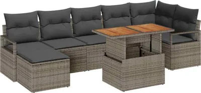 Image de vidaXL Ensemble de canapé de jardin avec mémoire 8 pcs Gris Poly Rattan