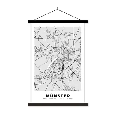 Produktbild von MuchoWow® Textilposter Karte - Deutschland - Münster - Karte - Stadtplan 60x90 cm mit schwarzem Rahmen - Poster Wohnzimmer