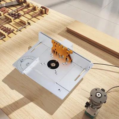 Immagine prodotto di Piastra di inserimento per banco da fresatura in alluminio - Tipo 2 - Con guida per tagli obliqui - Guida con scanalatura a T - Per la lavorazione del legno - Grigio cemento