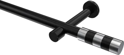 Produktbild von Interdeco Gardinenstange / Vorhangstange Schwarz, Typ Prestige Mavell (Zylinder Bicolor) ohne Ringe, 20 mm Ø 1-läufig, 200 cm