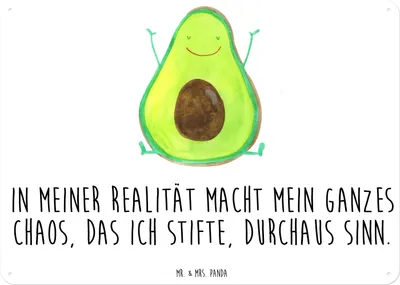 Produktbild von Mr. & Mrs. Panda Schild Avocado Glücklich DIN A6 - Weiß - Geschenk, Blechschild, tafel, Verrückt, Chaos, Freude, wandtafel, Retro, Wandbild