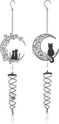Produktbild von Gilde Windspiel, Mond, "Mondkatzen", Katzenmotiv, Edelstahl, Glas, Metall, schwarz, L. 5 cm, B. 15 cm, H. 66 cm 69549 4063387695494 2 Stück (2-fach sortiert)