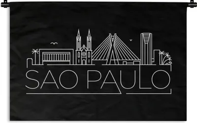 Produktbild von MuchoWow® Wandteppich Wandbehang Stadtbild "Sao Paulo" auf schwarzem Hintergrund 60x40 cm Tapisserie Dekoration Wandtuch - Wanddekorationen