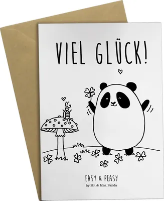 Produktbild von Mr. & Mrs. Panda Grußkarte Panda Glück - Weiß - Geschenk, weihnachtskarten, Grußkarten, einladungskarten, valentinstagskarte, osterkarten, dankeskarten