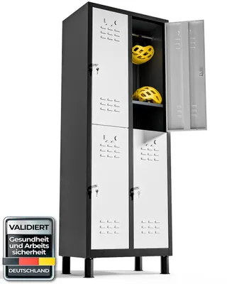 Image de Armoire métallique TwinThink à 4 portes, 180 x 65 x 40 cm, armoire de vestiaire, casier métallique, avec clé, casiers, 4 portes métalliques (blanc et noir)