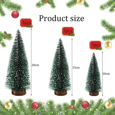 Image de Kit de mini-sapins artificiels - 9 pièces - Vert avec effet neige - 10/15/20 cm - Socle en bois - Décor de Noël