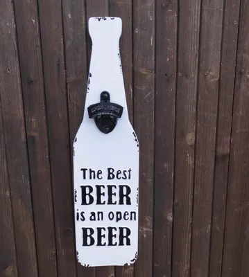 Produktbild von Wandflaschenöffner Wandkapselöffner "Best Beer is an open Beer" Eisen weiß