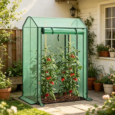 Produktbild von Foliengewächshaus 100x83x150cm - Winterfestes Tomatenhaus mit 140g/m² PE-Gitterfolie & 16mm verzinktem Stahlrahmen - UV-beständiges Pflanzenzelt
