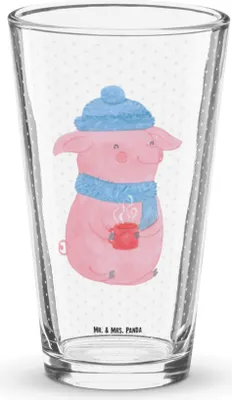 Produktbild von Mr. & Mrs. Panda Glas Schweinchen Glühwein - Transparent - Geschenk, Weihnachtsmarkt, Betrunken, Cocktailglas, Bierglas, Spruch, Weihnachten, Tumbler, Pint, Trinkglas