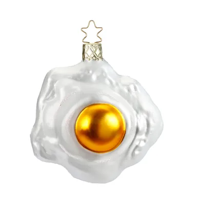 Produktbild von Christbaumschmuck Spiegelei Glas 8cm weiß / gold, 1 Stück