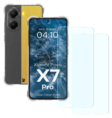 A product shot of a phone case and screen protectors.