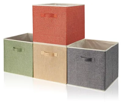 Image de Boîtes de rangement en tissu, lot de 4, 33 x 38 x 33 cm. Boîtes de rangement pliables avec poignées, paniers de rangement pour armoire ou étagère.