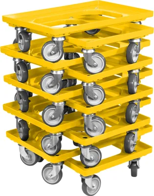 Produktbild von 10 x Stück Transportroller für Kisten 600x400 mm 4 Lenkrollen Gelb