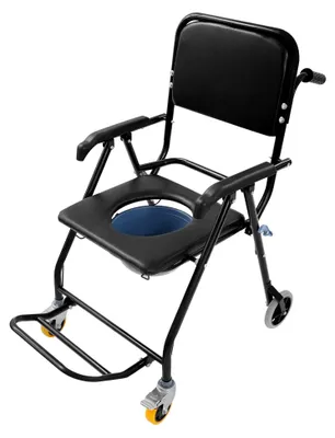 Produktbild von Duschtoilette-Rollstuhl, Toilettenstuhl, Duschstuhl mit Fußstützen, Rückenlehne und Armlehnen, Toilettenrollstuhl, Tragfähigkeit 150 kg, Patientenlifter
