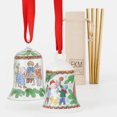 Immagine prodotto di Set: Hutschenreuther Porzellanglocke & Kristallglocke 2025 „Weihnachtsspiele“ + Edelstahl Trinkhalme 4er Set (gratis) | EAN 4011699895361 & 4011699895415