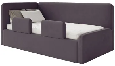 Image de Selsey Fanko – Lit enfant 90x200 cm avec barrière de sécurité, tête de lit à gauche, velours, violet