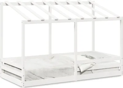 Obrázok produktu pre vidaXL Detská postieľka so strieškou biela 90x200 cm z masívneho borovicového dreva