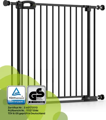 Image de Barrière bébé extra plate sans seuil – Sans perçage – Merle FlatStep – BOMI – Noir – 95–103 cm