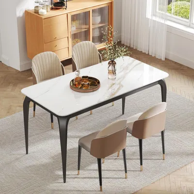 Immagine prodotto di Tavolo da pranzo 140x70 cm, Vetroceramica bianca, resistente ai graffi, facile da pulire, per 4-6 persone